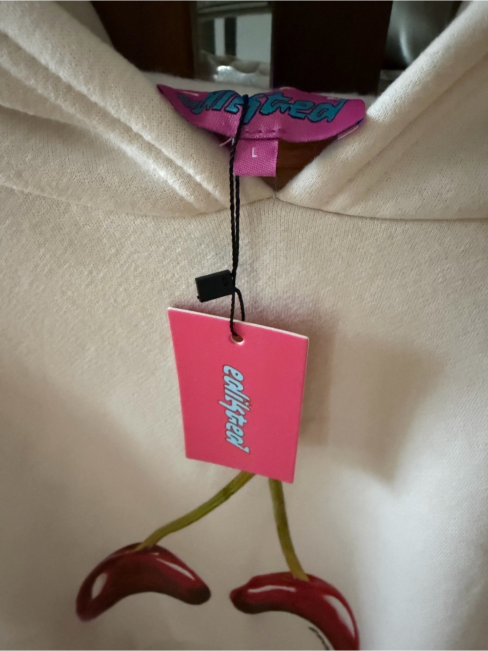 Edikted Cream Hoodie with Red Cherry Graphic - Picture 5 of 5